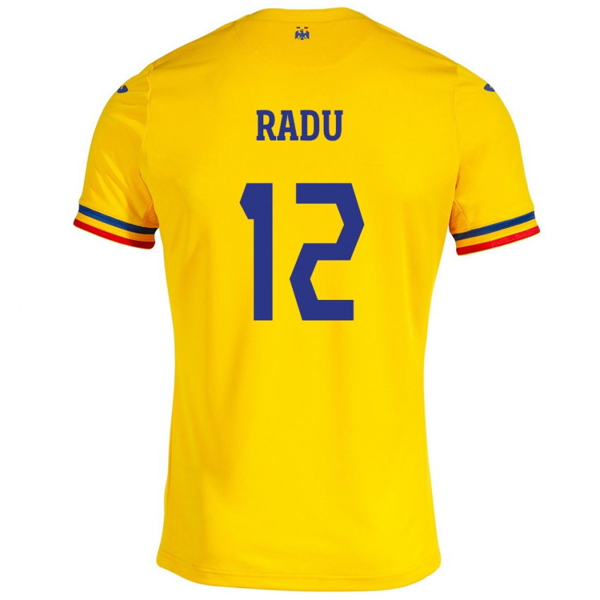 Uomo Maglia Romania Riccardo Radu #12 Giallo Kit Gara Home 24-26 Maglietta