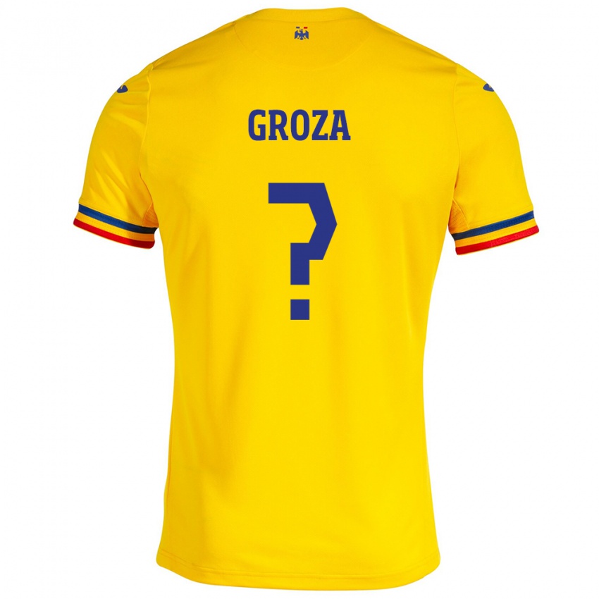 Uomo Maglia Romania Darius Groza #0 Giallo Kit Gara Home 24-26 Maglietta