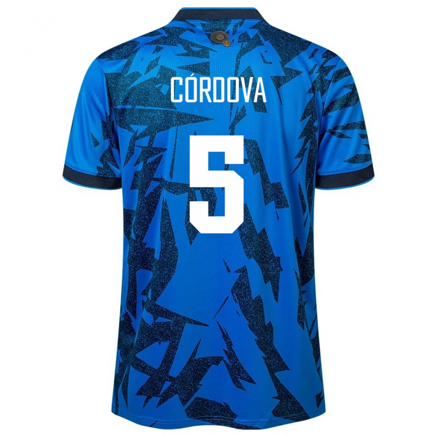 Uomo Maglia El Salvador Edwin Córdova #5 Blu Kit Gara Home 24-26 Maglietta