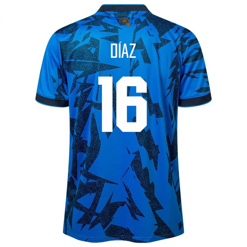 Uomo Maglia El Salvador Wilber Díaz #16 Blu Kit Gara Home 24-26 Maglietta