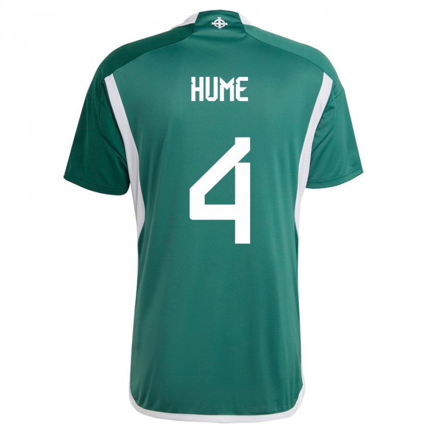 Uomo Maglia Irlanda Del Nord Trai Hume #4 Verde Kit Gara Home 24-26 Maglietta