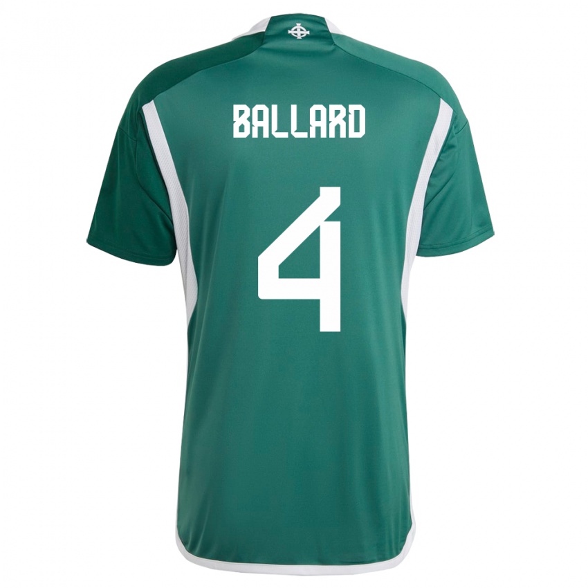 Uomo Maglia Irlanda Del Nord Daniel Ballard #4 Verde Kit Gara Home 24-26 Maglietta