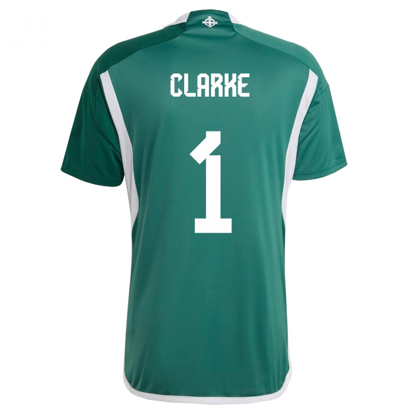 Uomo Maglia Irlanda Del Nord Josh Clarke #1 Verde Kit Gara Home 24-26 Maglietta