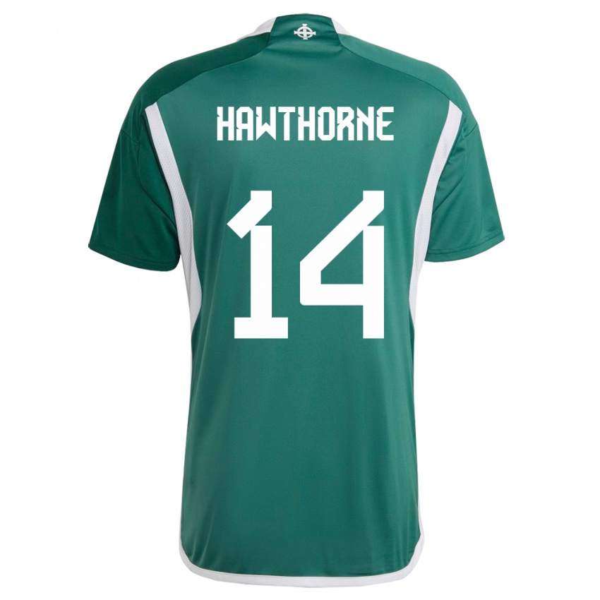 Uomo Maglia Irlanda Del Nord Keevan Hawthorne #14 Verde Kit Gara Home 24-26 Maglietta