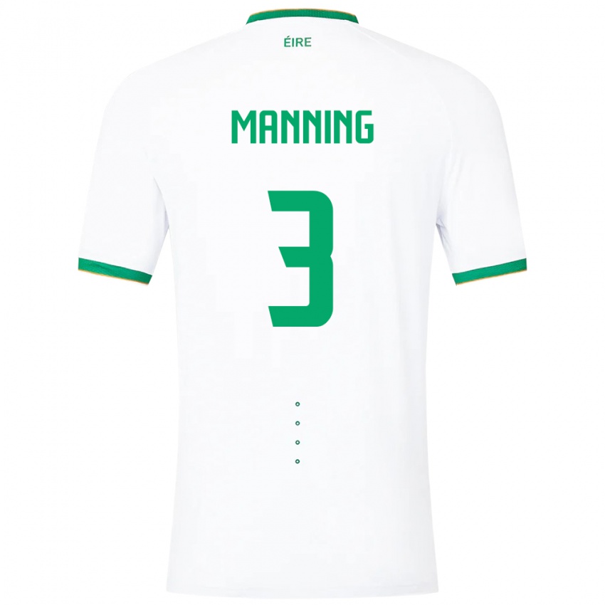 Uomo Maglia Irlanda Ryan Manning #3 Bianco Kit Gara Away 24-26 Maglietta