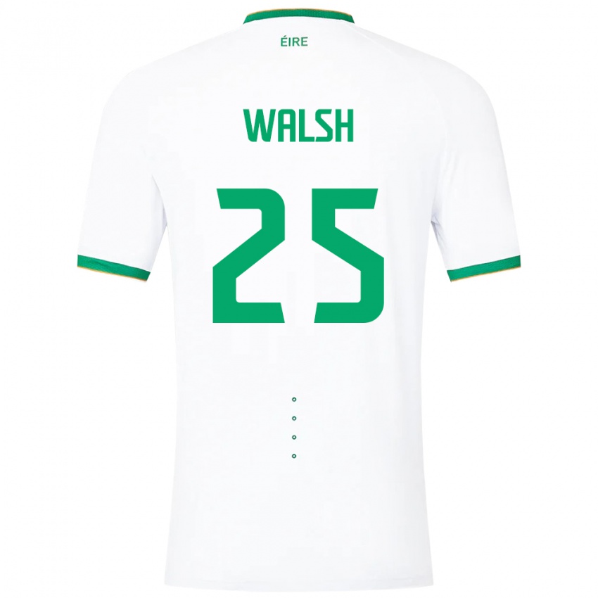 Uomo Maglia Irlanda Megan Walsh #25 Bianco Kit Gara Away 24-26 Maglietta