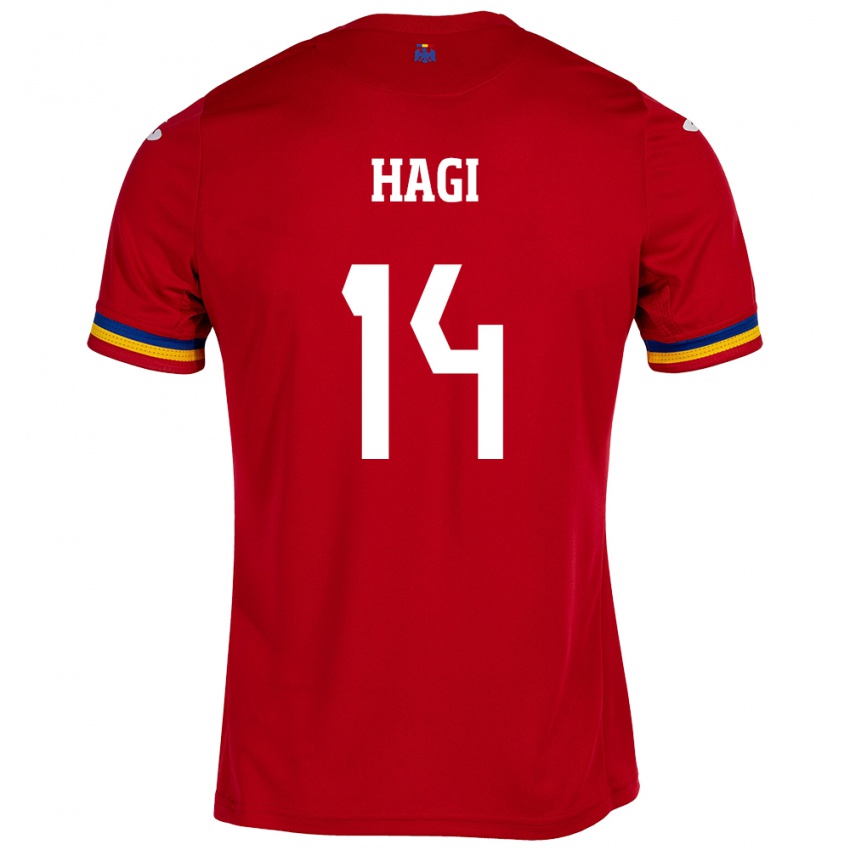 Uomo Maglia Romania Ianis Hagi #14 Rosso Kit Gara Away 24-26 Maglietta