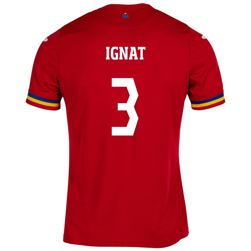 Uomo Maglia Romania Cristian Ignat #3 Rosso Kit Gara Away 24-26 Maglietta