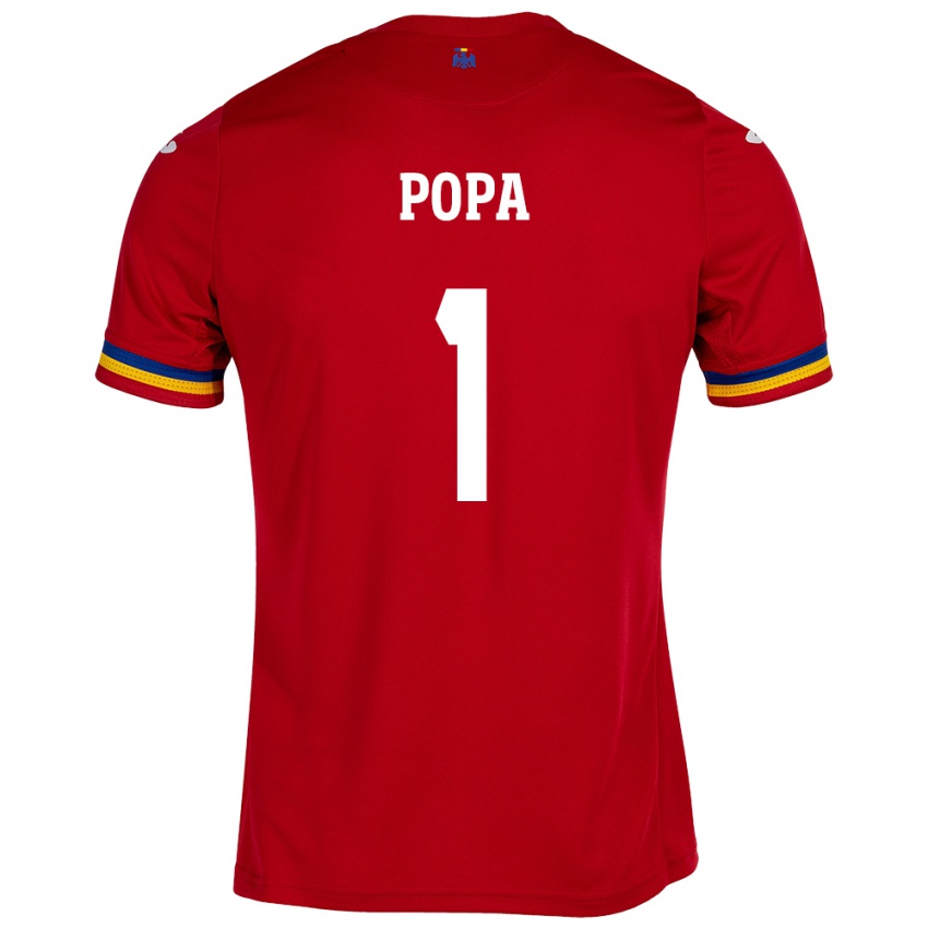 Uomo Maglia Romania Robert Popa #1 Rosso Kit Gara Away 24-26 Maglietta