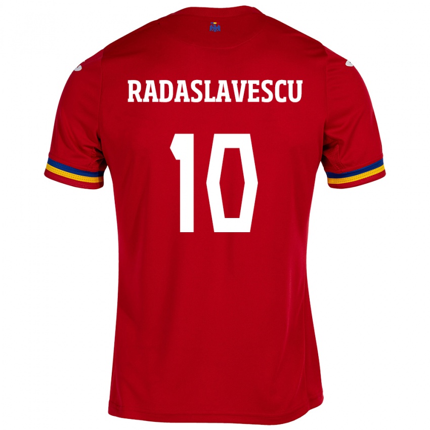 Uomo Maglia Romania Eduard Radaslavescu #10 Rosso Kit Gara Away 24-26 Maglietta