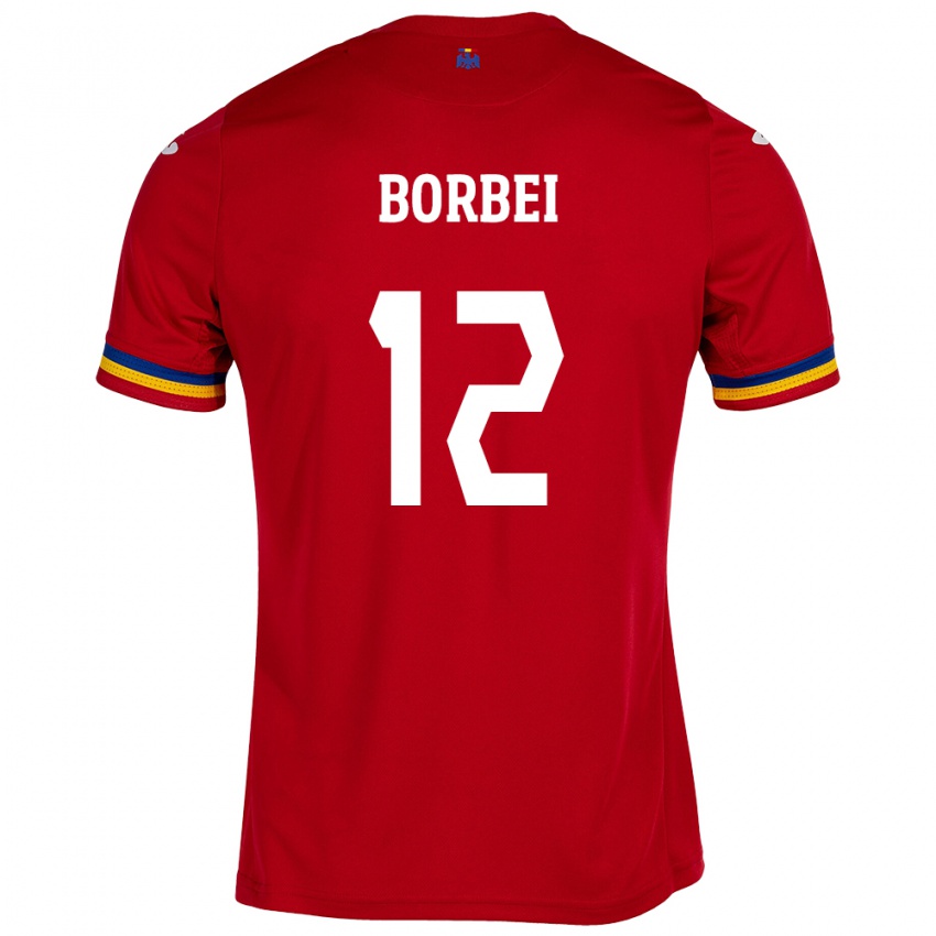 Uomo Maglia Romania Alexandru Borbei #12 Rosso Kit Gara Away 24-26 Maglietta