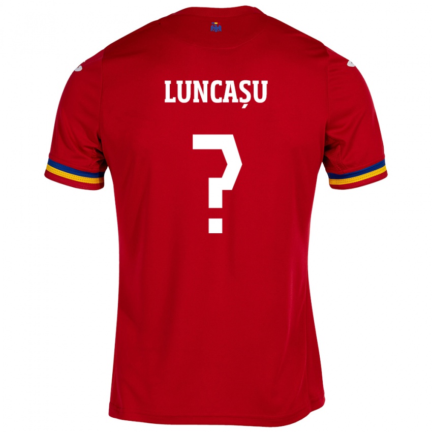 Uomo Maglia Romania Daniele Luncașu #0 Rosso Kit Gara Away 24-26 Maglietta