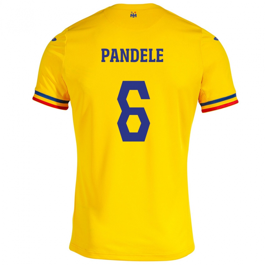 Donna Maglia Romania Andrei Pandele #6 Giallo Kit Gara Home 24-26 Maglietta