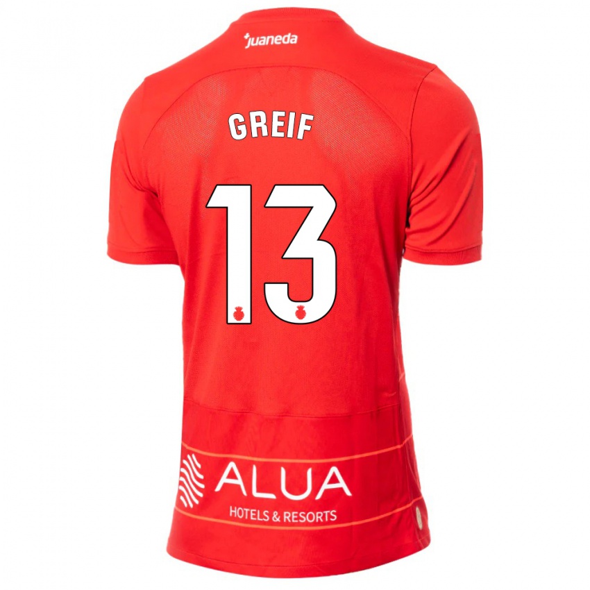 Bambino Maglia Dominik Greif #13 Rosso Kit Gara Home 2023/24 Maglietta