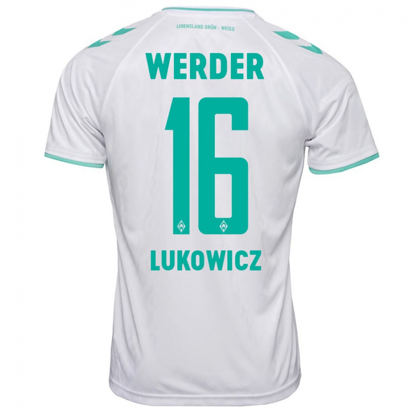 Bambino Maglia Maik Lukowicz #16 Bianco Kit Gara Away 2023/24 Maglietta