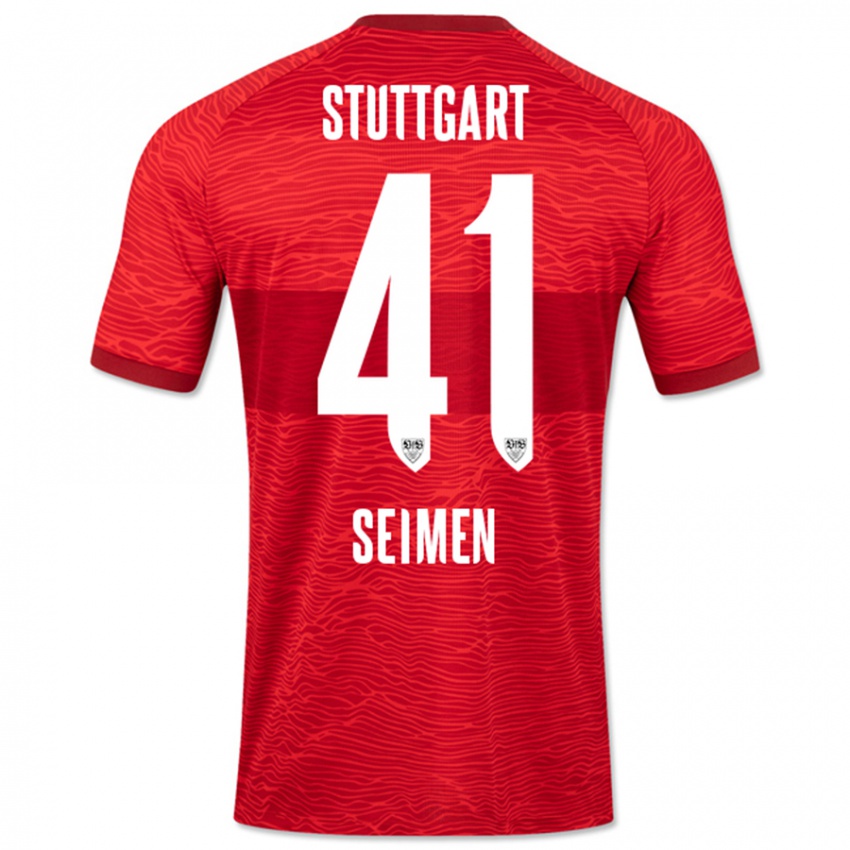 Bambino Maglia Dennis Seimen #41 Rosso Kit Gara Away 2023/24 Maglietta