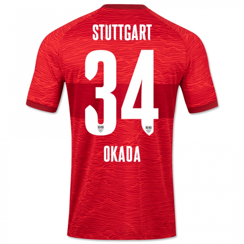 Bambino Maglia Rei Okada #34 Rosso Kit Gara Away 2023/24 Maglietta