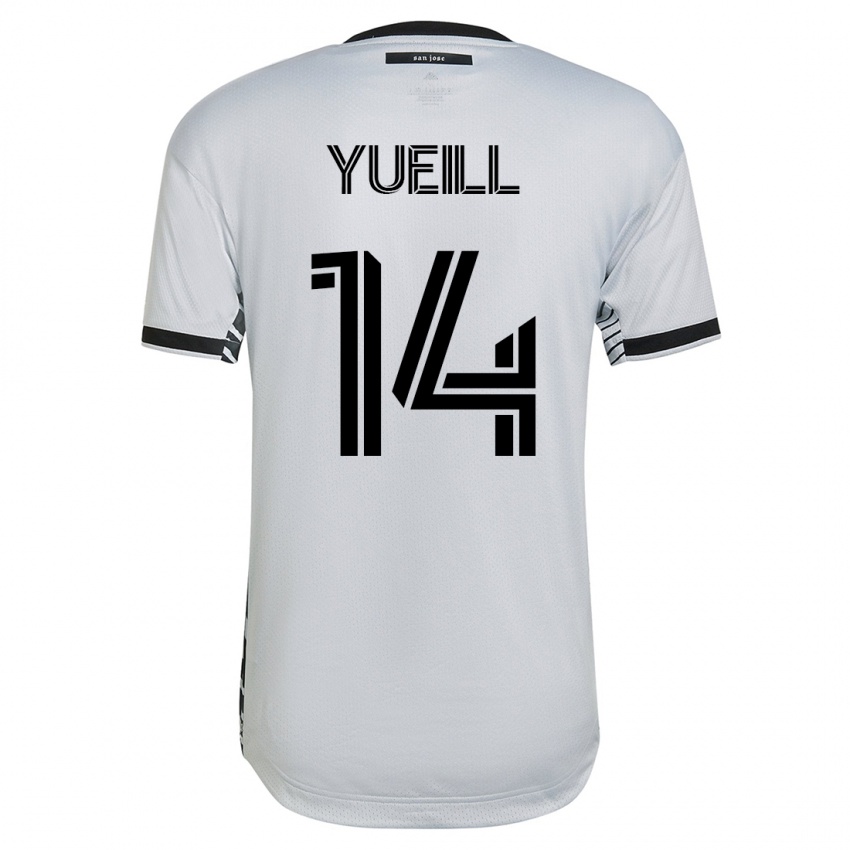 Bambino Maglia Jackson Yueill #14 Bianco Kit Gara Away 2023/24 Maglietta