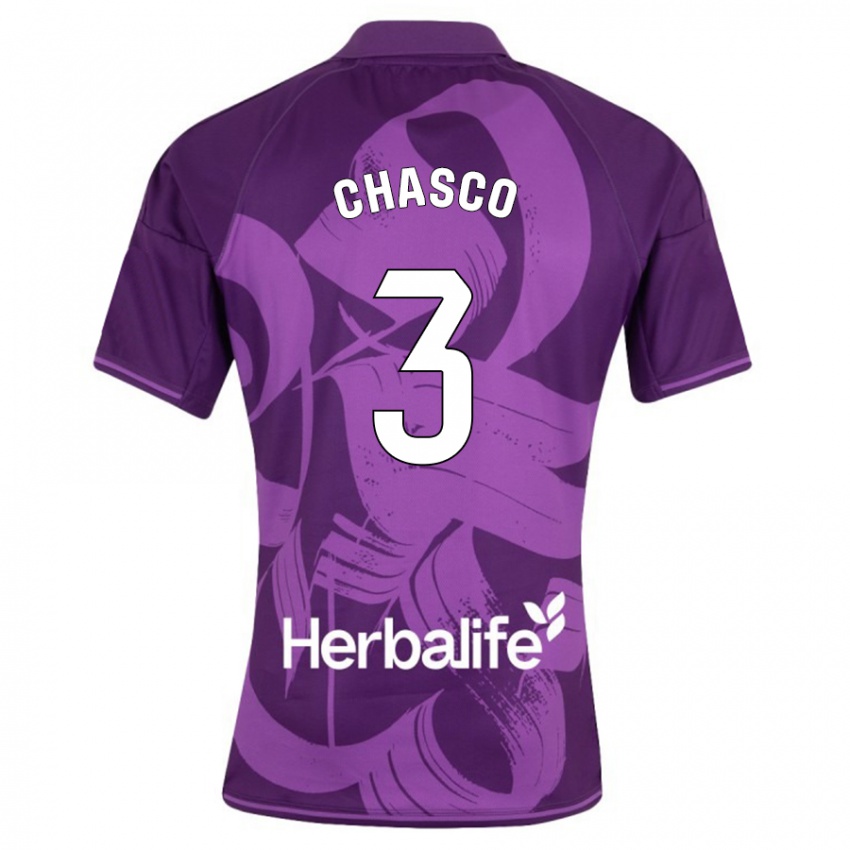 Bambino Maglia Raúl Chasco #3 Viola Kit Gara Away 2023/24 Maglietta