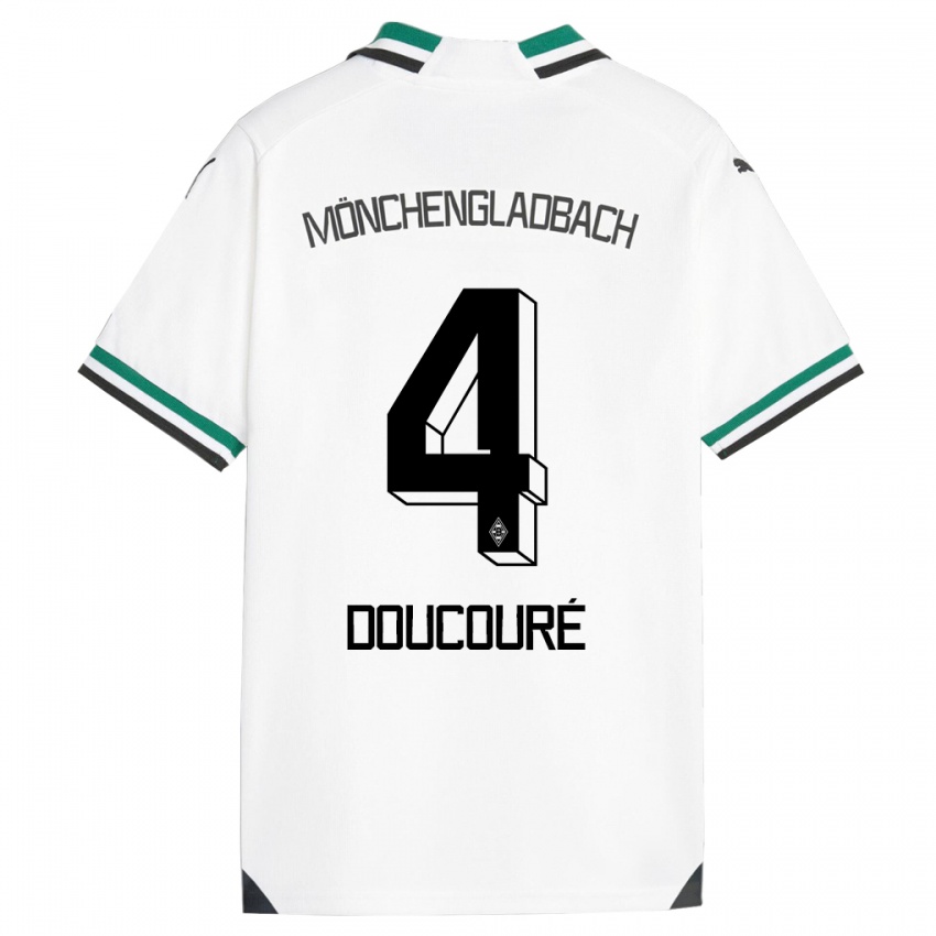 Uomo Maglia Mamadou Doucoure #4 Bianco Verde Kit Gara Home 2023/24 Maglietta