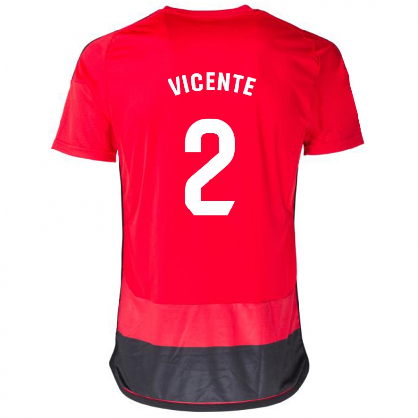 Uomo Maglia David Vicente #2 Rosso Nero Kit Gara Home 2023/24 Maglietta