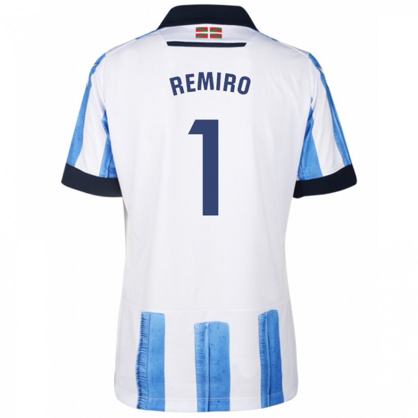 Uomo Maglia Alex Remiro #1 Blu Bianco Kit Gara Home 2023/24 Maglietta