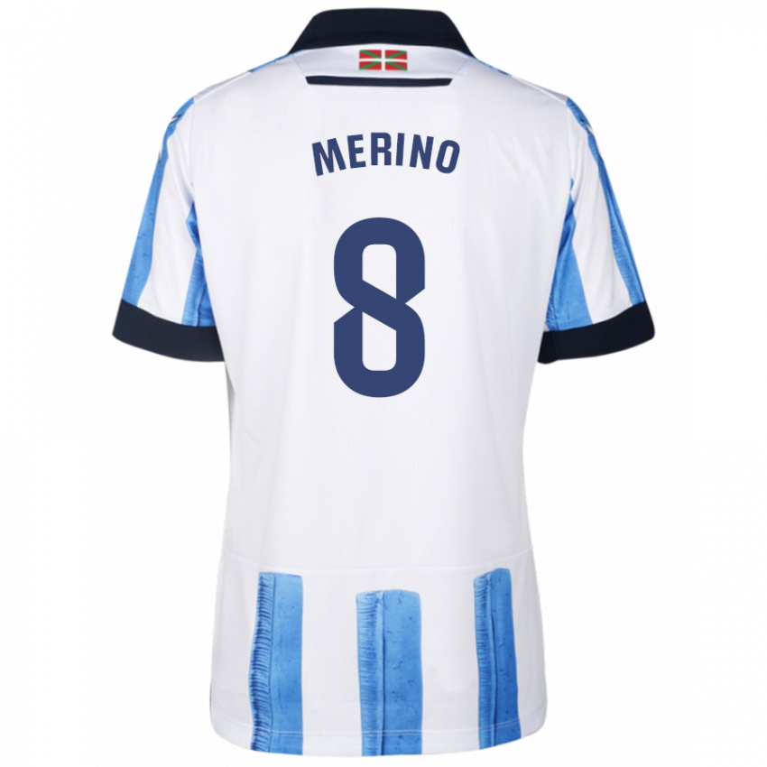 Uomo Maglia Mikel Merino #8 Blu Bianco Kit Gara Home 2023/24 Maglietta