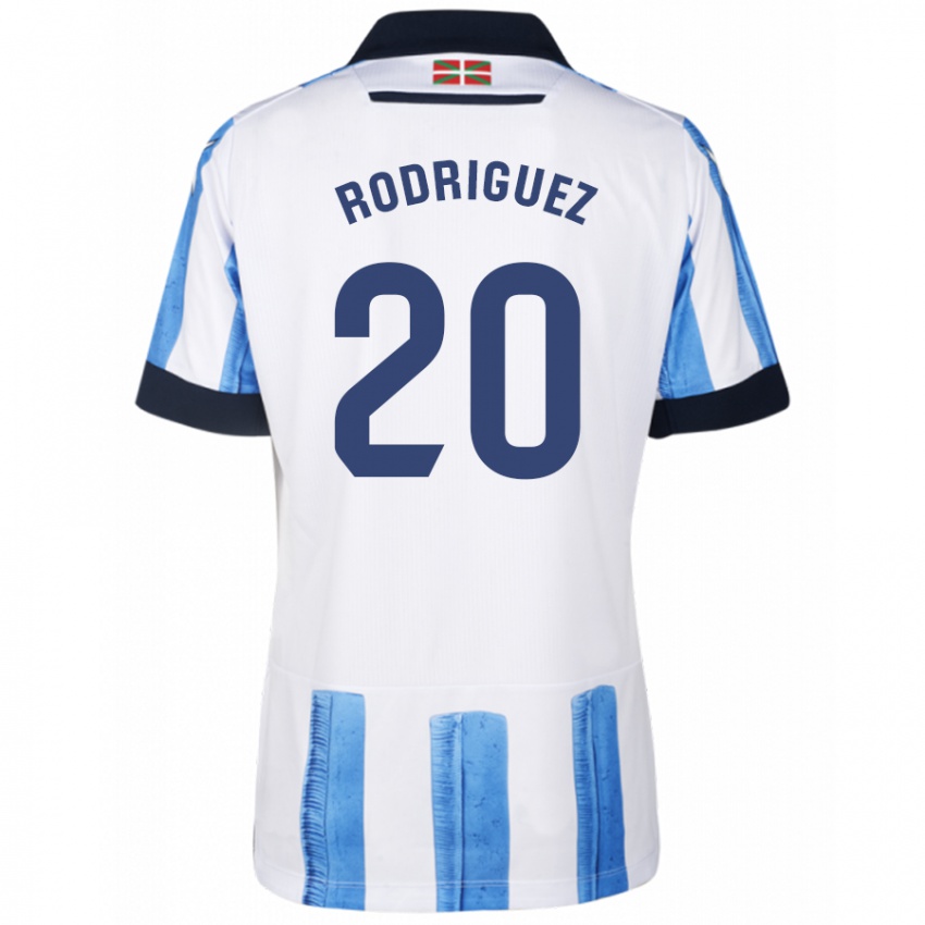 Uomo Maglia Mikel Rodriguez #20 Blu Bianco Kit Gara Home 2023/24 Maglietta