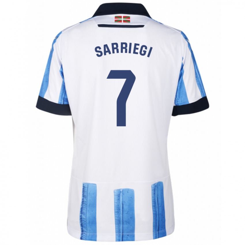 Uomo Maglia Amaiur Sarriegi Isasa #7 Blu Bianco Kit Gara Home 2023/24 Maglietta