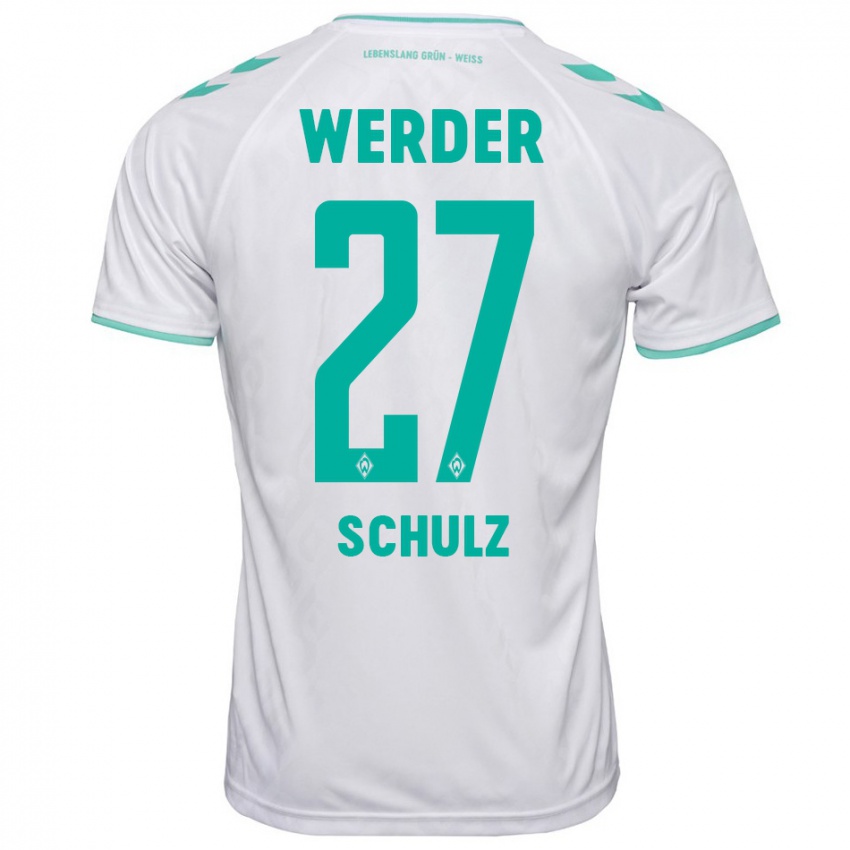 Uomo Maglia Ole Schulz #27 Bianco Kit Gara Away 2023/24 Maglietta