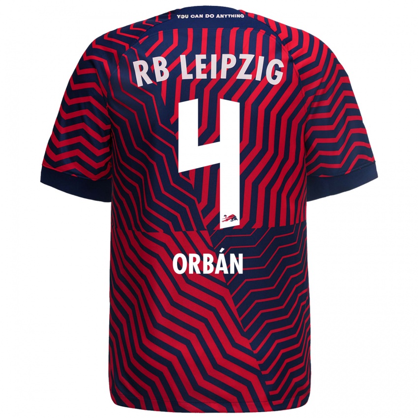 Uomo Maglia Willi Orban #4 Blu Rosso Kit Gara Away 2023/24 Maglietta