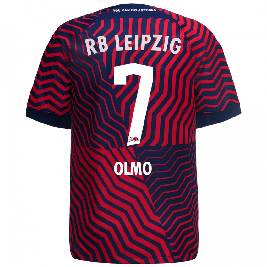 Uomo Maglia Dani Olmo #7 Blu Rosso Kit Gara Away 2023/24 Maglietta