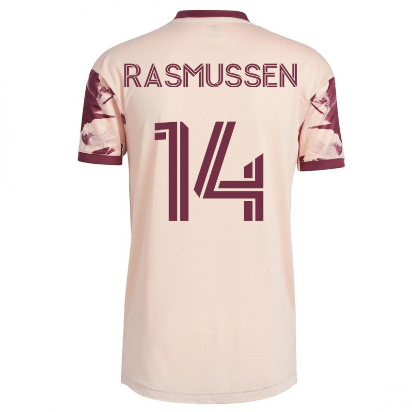 Uomo Maglia Justin Rasmussen #14 Bianco Blu Kit Gara Away 2023/24 Maglietta