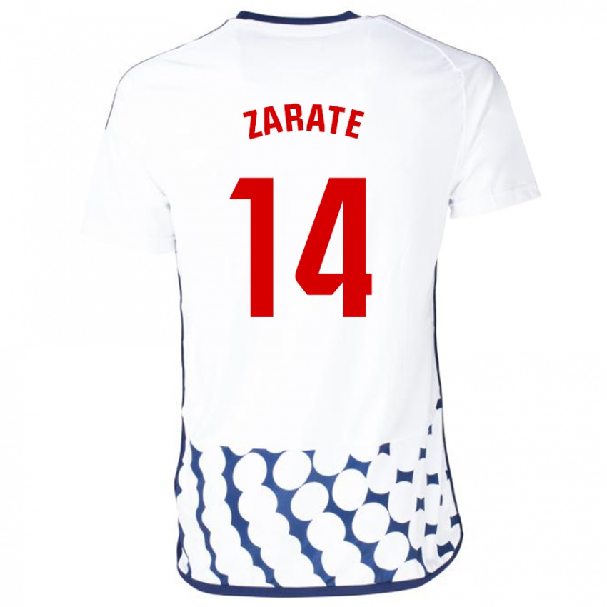Uomo Maglia Hugo Zárate #14 Bianco Kit Gara Away 2023/24 Maglietta