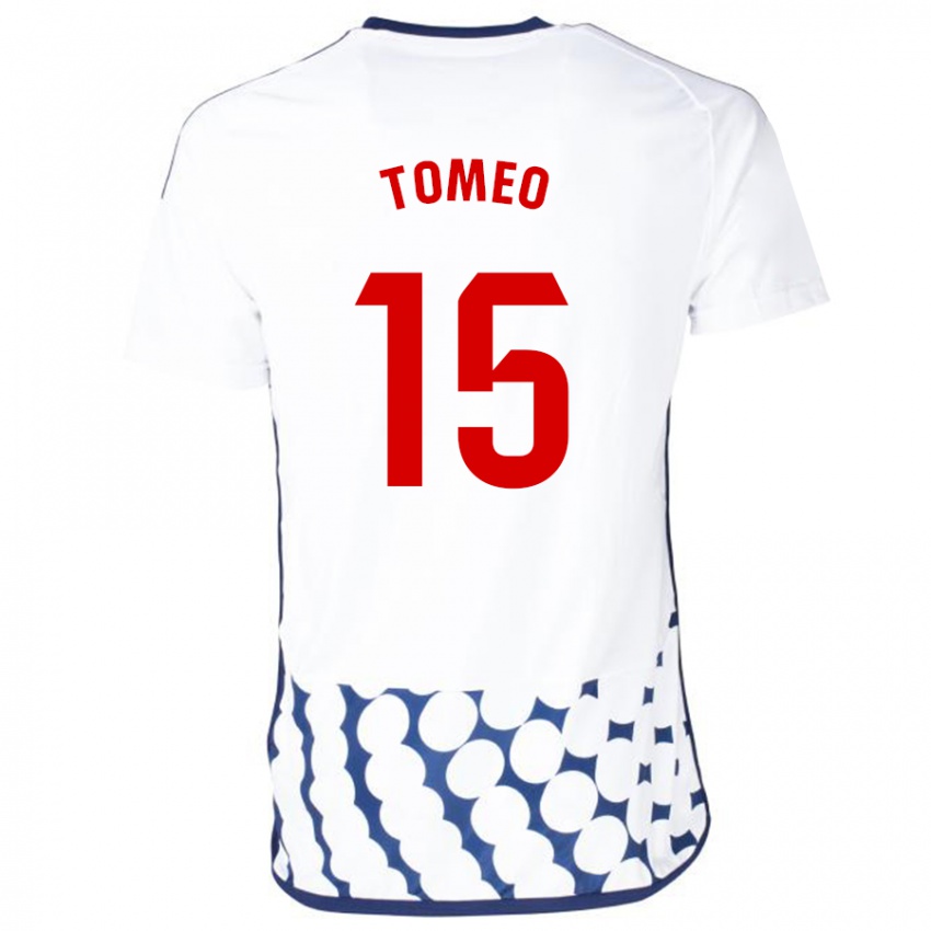 Donna Maglia Pablo Tomeo #15 Bianco Kit Gara Away 2023/24 Maglietta