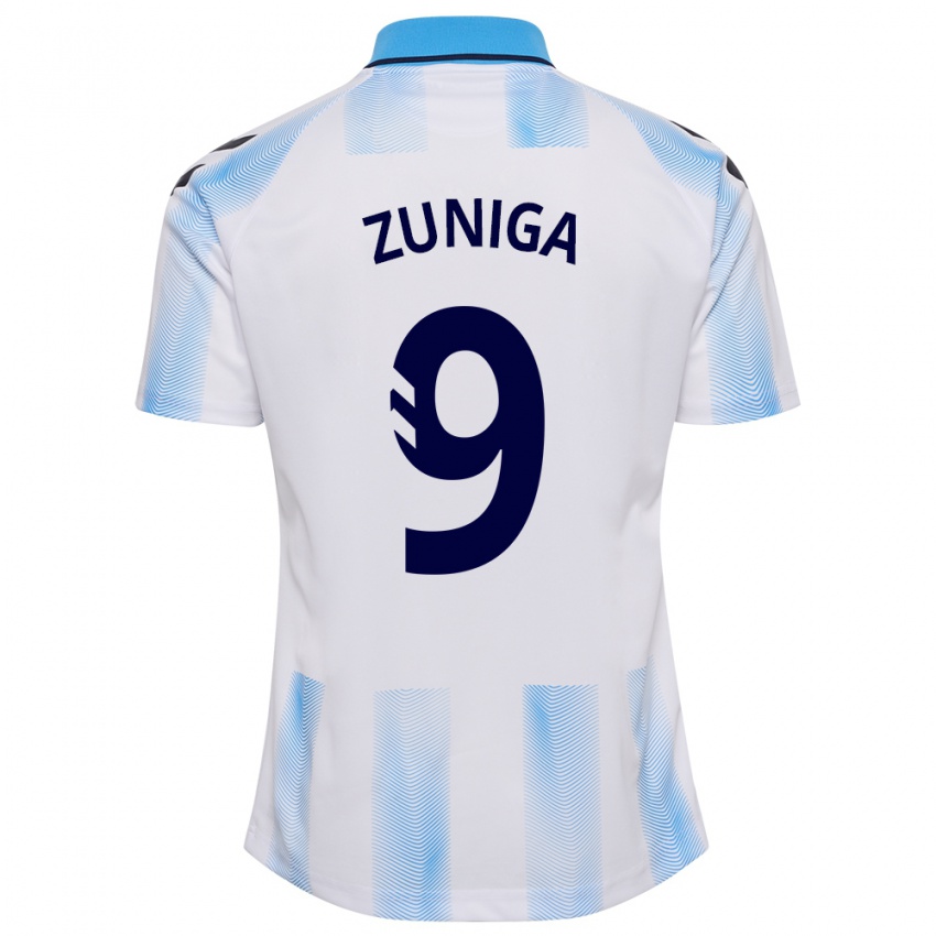 Bambino Maglia Loren Zúñiga #9 Bianco Blu Kit Gara Home 2023/24 Maglietta