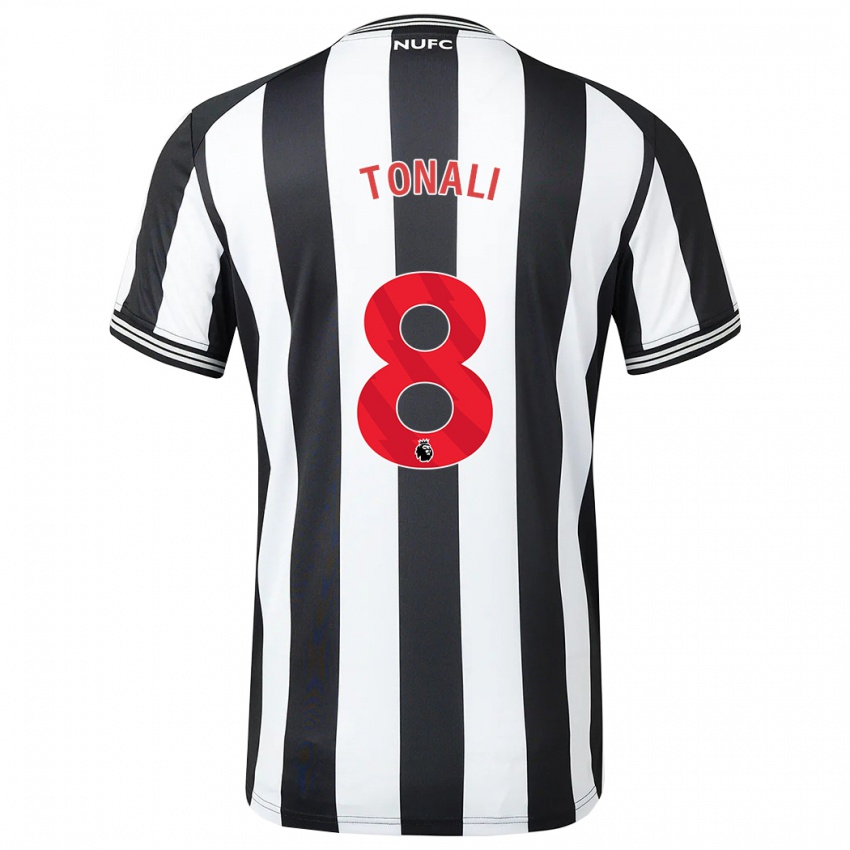 Bambino Maglia Sandro Tonali #8 Nero Bianco Kit Gara Home 2023/24 Maglietta