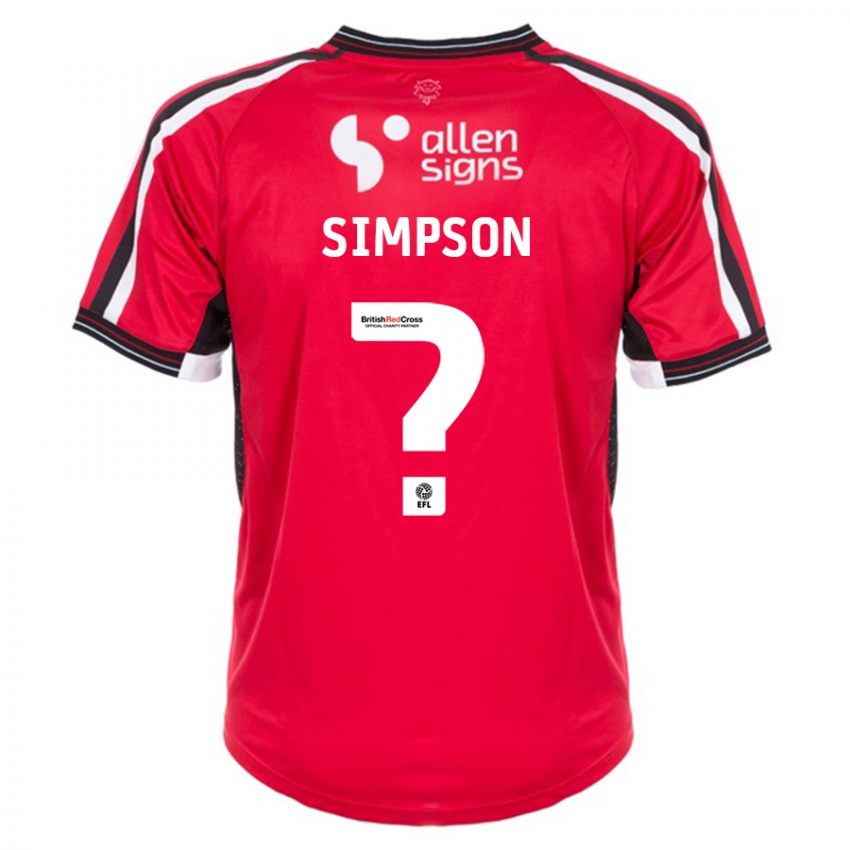 Bambino Maglia John Simpson #0 Rosso Kit Gara Home 2023/24 Maglietta