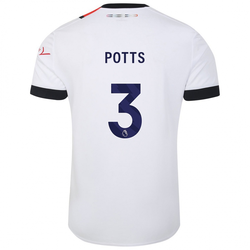 Bambino Maglia Dan Potts #3 Bianco Kit Gara Away 2023/24 Maglietta