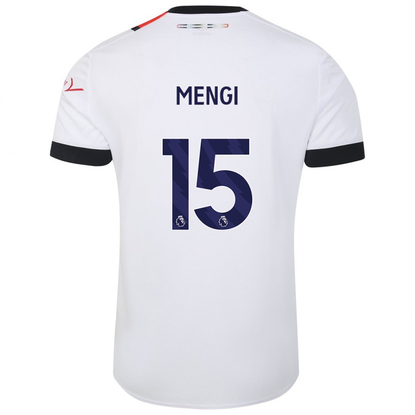 Bambino Maglia Teden Mengi #15 Bianco Kit Gara Away 2023/24 Maglietta