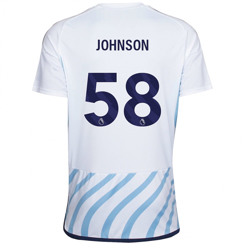 Bambino Maglia Pharrell Johnson #58 Bianco Blu Kit Gara Away 2023/24 Maglietta