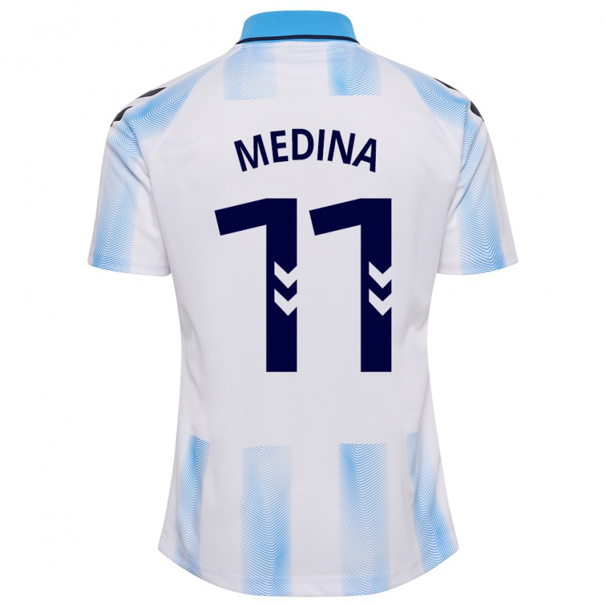 Uomo Maglia Kevin Medina #11 Bianco Blu Kit Gara Home 2023/24 Maglietta