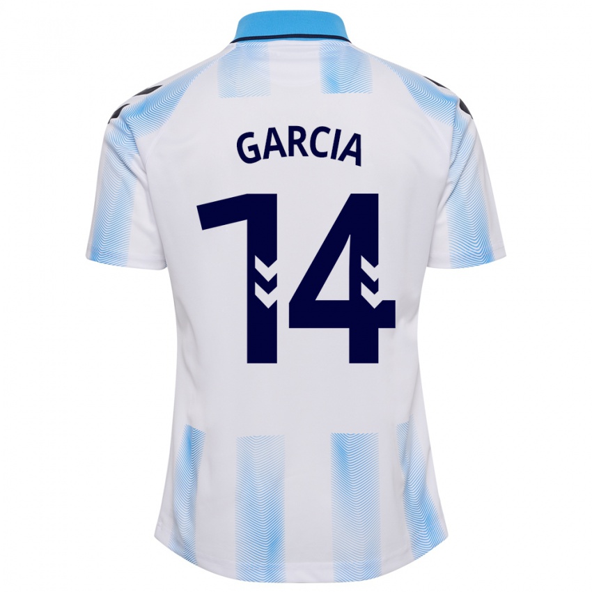 Uomo Maglia Víctor García #14 Bianco Blu Kit Gara Home 2023/24 Maglietta