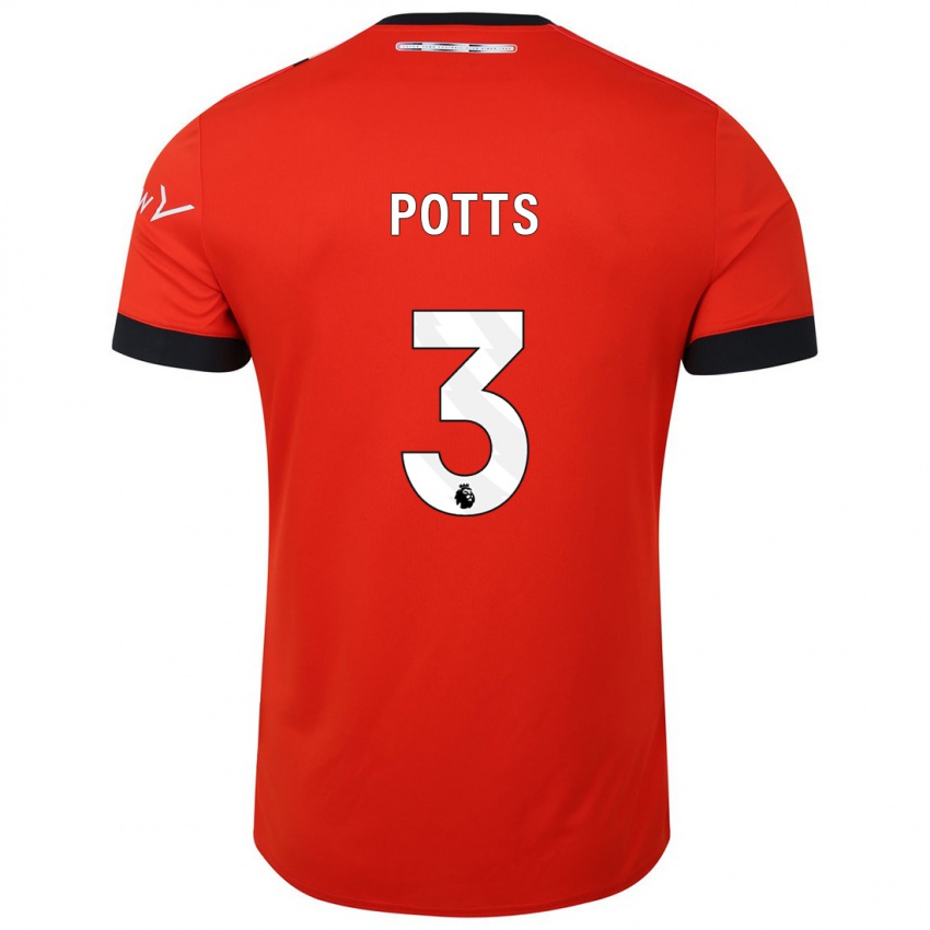 Uomo Maglia Dan Potts #3 Rosso Kit Gara Home 2023/24 Maglietta