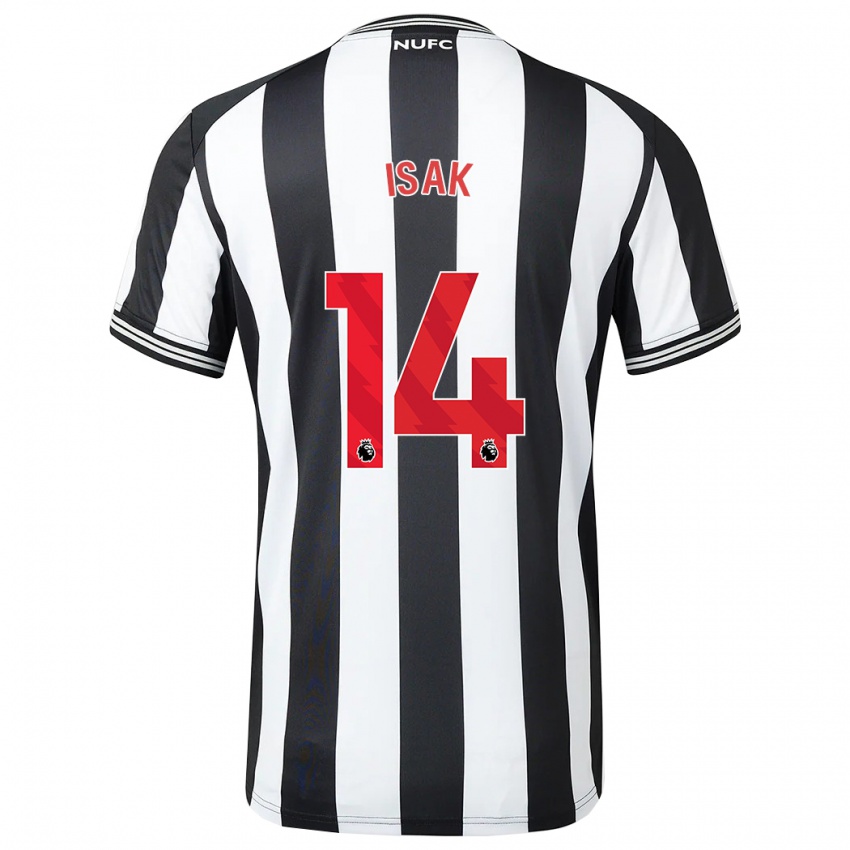 Uomo Maglia Alexander Isak #14 Nero Bianco Kit Gara Home 2023/24 Maglietta