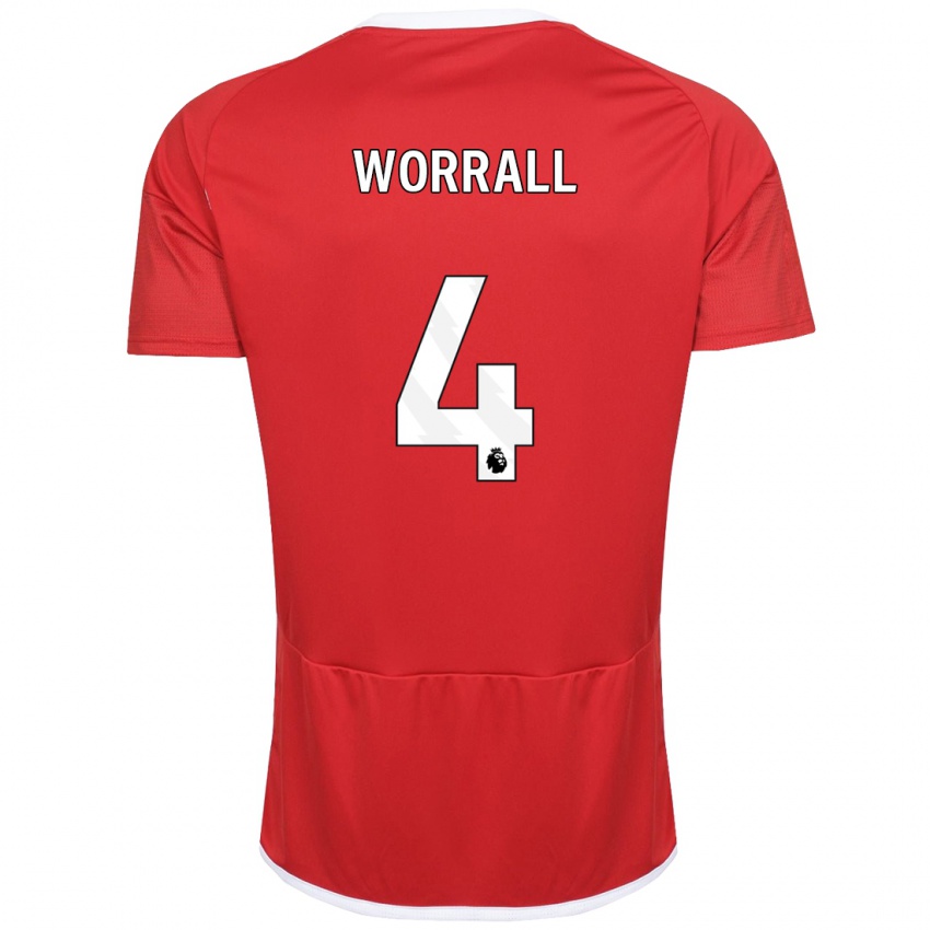 Uomo Maglia Joe Worrall #4 Rosso Kit Gara Home 2023/24 Maglietta