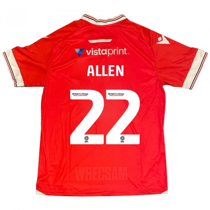 Uomo Maglia Keren Allen #22 Rosso Kit Gara Home 2023/24 Maglietta