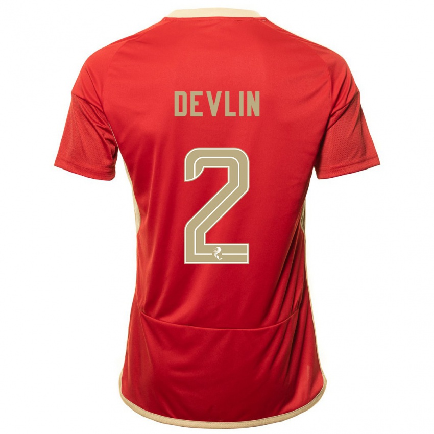 Uomo Maglia Nicky Devlin #2 Rosso Kit Gara Home 2023/24 Maglietta