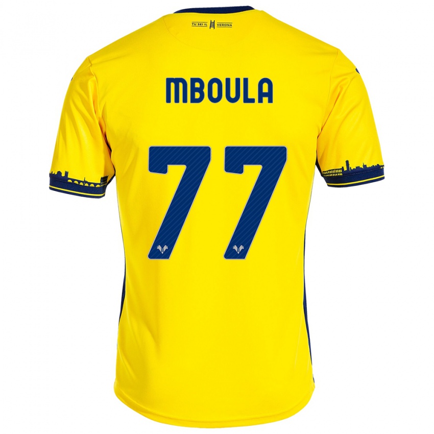 Uomo Maglia Jordi Mboula #77 Giallo Kit Gara Away 2023/24 Maglietta