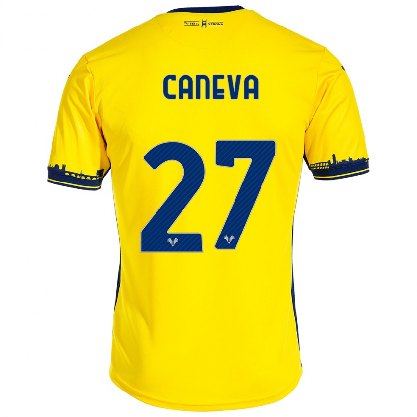 Uomo Maglia Elia Caneva #27 Giallo Kit Gara Away 2023/24 Maglietta